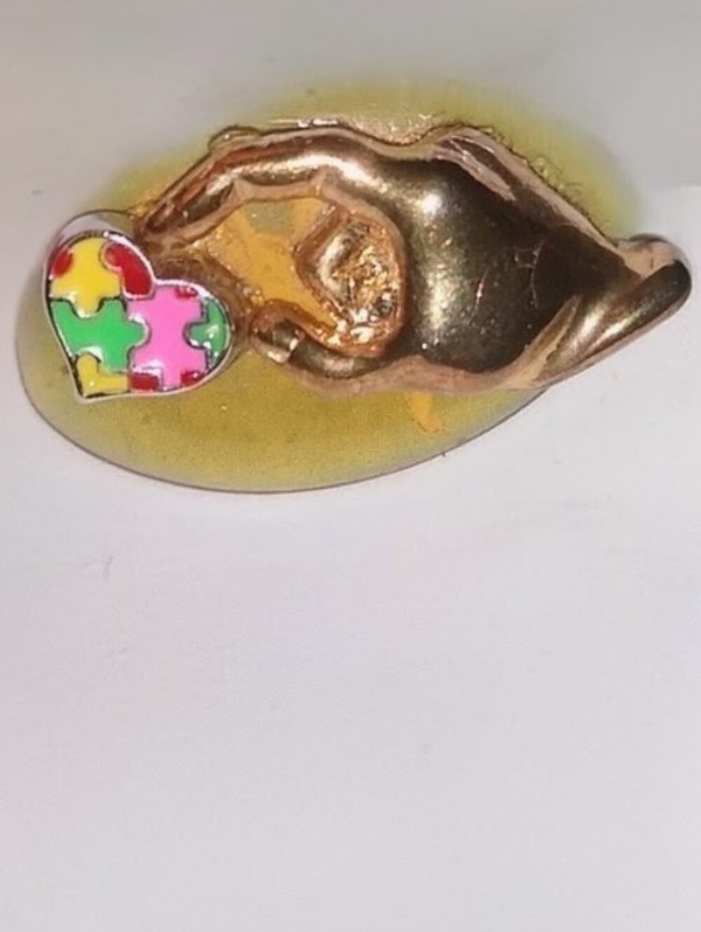 Autism Puzzle Heart Gold Hand Tac Pin